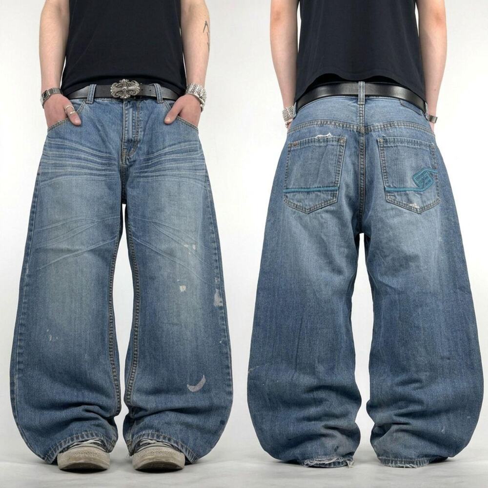 Vintage y2k enyce baggy wide leg faded embroidered archive skater jeans